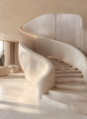 Modern Minimalist Staircase with Curved Railing