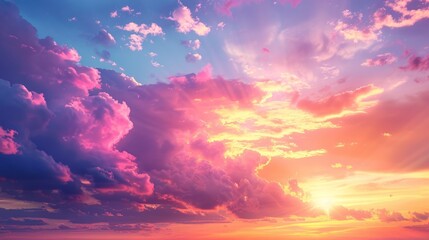 Beautiful sunset with colorful clouds illuminating the sky over a tranquil landscape