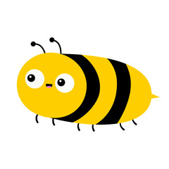 Cute bee honeybee icon. Black yellow flying bumblebee insect. Cartoon kawaii funny character. Card Sticker print. Childish style. Happy Valentines Day. Flat design. Isolated. White background. Vector