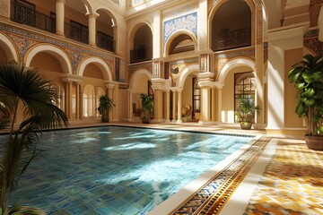 Obraz premium Indoor Swimming Pool In A Luxury Villa With An Arabic Style