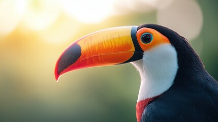 Naklejka premium A colorful bird with a long beak and a bright orange beak