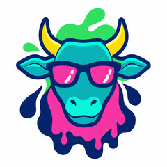 A cattle wearing a sunglasses logo design vector illustration on a white background