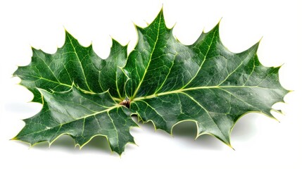 Fototapeta premium Vibrant Holly Leaf Field on White Background for Winter Season Concept