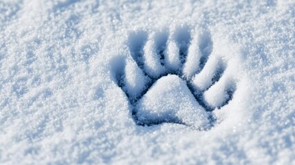 A close-up of a dog s paw print in the snow, with the crisp edges of the print contrasting against the smooth, untouched snow around it