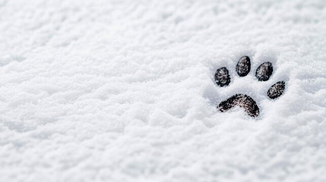 A close-up of a dog s paw print in the snow, with the crisp edges of the print contrasting against the smooth, untouched snow around it