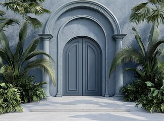 Fototapeta premium Tropical Arched Doorway with Palm Trees