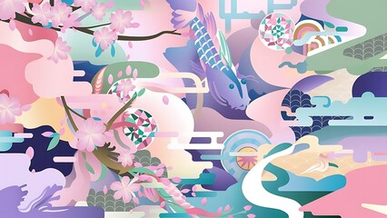 abstract Japanese design with pastel colors