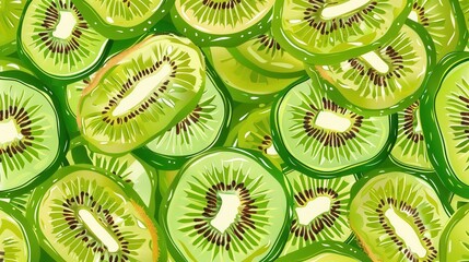 Fototapeta premium Seamless kiwi fruit cut slice pattern background