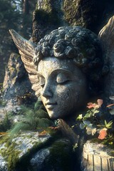 Obraz premium Stone Angel Statue in the Forest