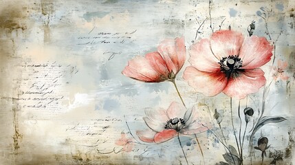 Watercolor Floral Painting on a Grunge Background