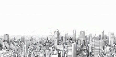 Urban Metropolis. A cityscape illustration with intricate details against a plain background.