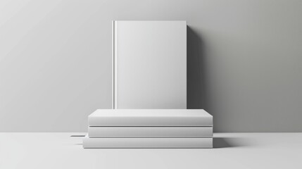 Fototapeta premium Simple white books stacked on a minimalistic table in a modern indoor setting
