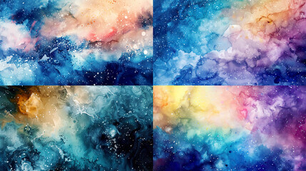 Watercolor speckled texture on cosmic themes, celestial colors, and ethereal atmosphere 