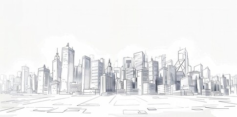 Fototapeta premium Urban Skyscraper Heights. Detailed cityscape background drawing concept