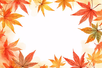 A frame of autumn leaves, showcasing the vibrant colors of fall. Could be used as a background or decoration.