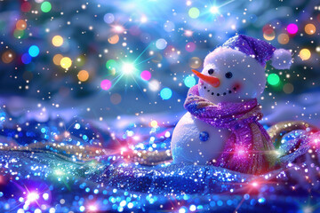 Fototapeta premium Snowman Surrounded by Snowflakes