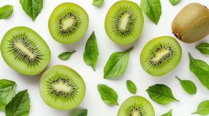 Fototapeta premium Seamless kiwi fruit cut slice pattern background