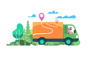 Delivery truck driving