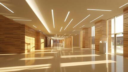 Modern Minimalist Interior Design for Hallway with Wood Panels and Linear Lighting