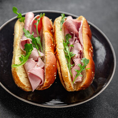 ham sandwich spam meat fresh meal food snack on the table copy space food background rustic top view