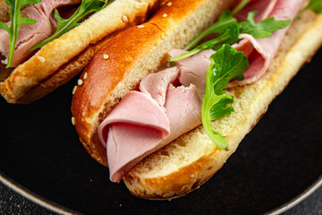 ham sandwich spam meat fresh meal food snack on the table copy space food background rustic top view