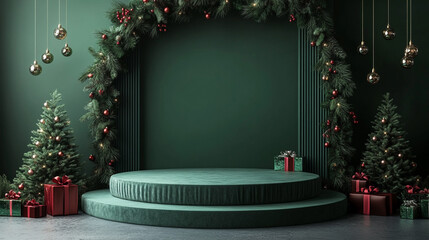3d luxury podium christmas decoration and space for your luxury product. Christmas background concept. Generative AI.