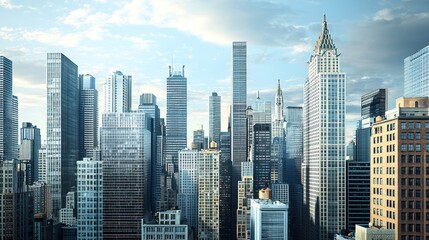 A Cityscape of Tall Buildings with a Cloudy Sky