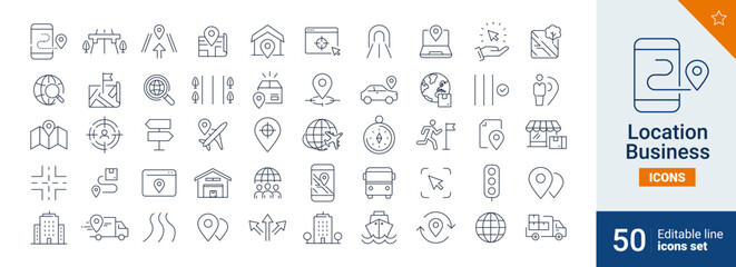 Location icons Pixel perfect. Navigation, address, car, ...