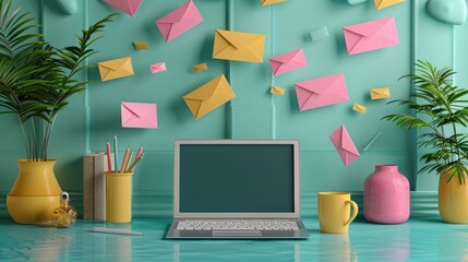 Engaging Email Marketing Setup on Soft Pastel Background