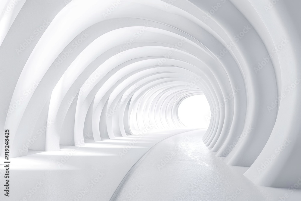 Poster a long white tunnel with a light at the end, perfect for representing journey or progress