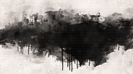 Obraz premium black ink dripping on a white canvas textured background, 2d overlay frame centered ink drop layer footage, classic vintage dirty old look