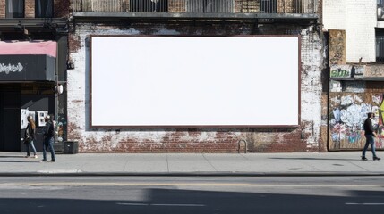 Obraz premium Blank Billboard on Brick Wall in City Setting