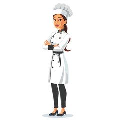 A female chef in a simple flat illustrative style with a white background