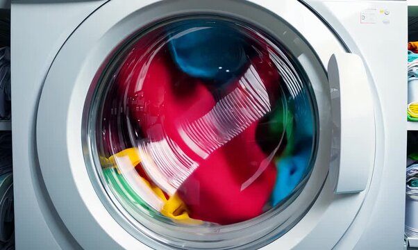 Extreme Close-Up of Vibrant Clothes in a Washing Machine