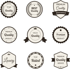 High quality labels vector set. Includes badges, emblems and tags in retro style. Ideal for premium and exclusive designs.