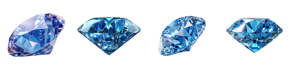Fototapeta premium Blue diamond isolated on a transparent background - Showcasing its brilliant, sparkling facets and vivid blue color - Clean and detailed composition with soft, even lighting - Studio photography empha