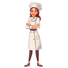 A female chef in a simple flat illustrative style with a white background