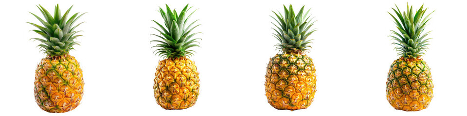 Fototapeta premium A ripe pineapple with its spiky green crown and textured golden-yellow skin, placed on a clean surface - tropical and vibrant - natural light highlighting the fruit's unique texture and colors - isola