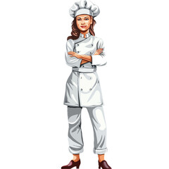 A female chef in a simple flat illustrative style with a white background