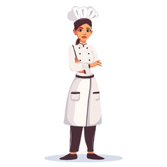 A female chef in a simple flat illustrative style with a white background
