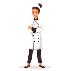 A female chef in a simple flat illustrative style with a white background