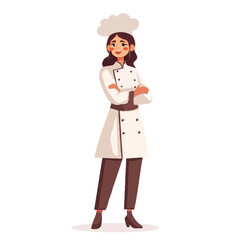 A female chef in a simple flat illustrative style with a white background