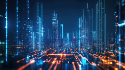 Fototapeta premium Futuristic Cityscape with Glowing Lines and Lights