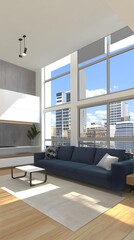 Modern Living Room Interior Design With City View