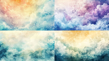 Whimsical texture in watercolor of dreamy clouds and sky, soft gradients, and whimsical formations 