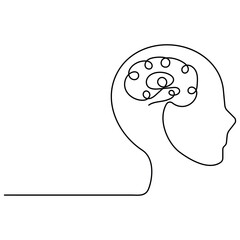 
Human brain single line art, continuous one line drawing of  Isolated outline vector art 
