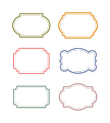 Set of illustrations of frames, borders, labels, tags, cards, and picture frames in abstract shapes and classic styles.