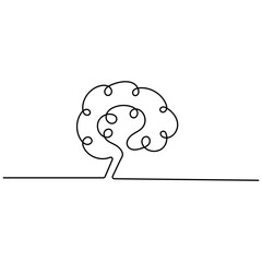 
Human brain single line art, continuous one line drawing of  Isolated outline vector art 
