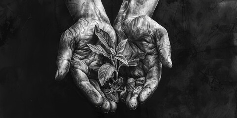 Hands cupping a small plant.
