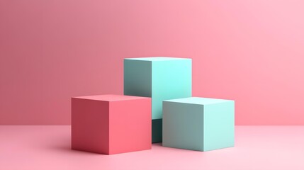 Obraz premium Abstract Minimalist Pastel Pink and Green Cube Geometric Shapes Background